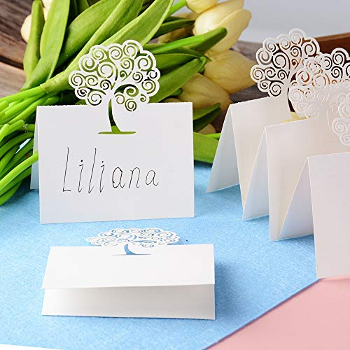 MEJOSER (10 * 7.5cm) 50 Tischkarten Platzkarten Grußkarten mit Baum des Lebens Motive zum selbst Beschriften als Tischdeko für Taufe Konfirmation Kommunion Hochzeit Party Feste Geburtstag Beige