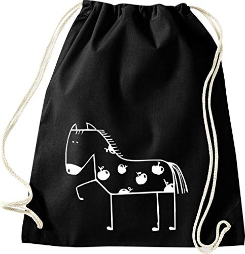Shirtinstyle Turnbeutel, Lustige Tiere Pferd Pony Gymsack, Beutel, Tasche, Schwarz