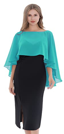 Baoqiya Damen-Capelett-Schals und Wraps für Abendkleider, weicher Brautjungfern-Schal, Chiffon-Umhang, Hochzeitsvertuschung, Türkis/Ausflug, einfarbig (Getaway Solids), Einheitsgröße