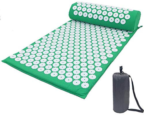 POOPFIY Massagekissen Massage Yoga-Matte Akupressur Stress abzubauen Zurück Körperschmerzstachel Mat Akupunktur-Massage-Yoga-Matte mit Kissen, mit Tragetasche,Grün