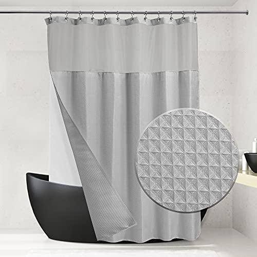 ALYVIA SPRING Juego de Cortina de Ducha de Punto gofre con Forro de Tela a presión: Estilo Hotel y Ventana Transparente, SPA, Doble Capa para una fácil Limpieza y Lavable, 71 x 72 Pulgadas, Gris