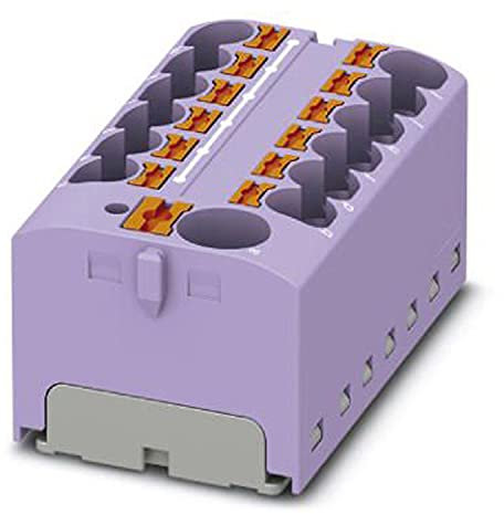 PHOENIX CONTACT PTFIX 10/12X4 VT Verteilerblock, 450 V, 32 A, Anzahl der Anschlüsse 13, Querschnitt 0,2 mm² - 6 mm², AWG 24 - 10, Breite 46,3 mm, Höhe 21,7 mm, Violett, 8 Stück