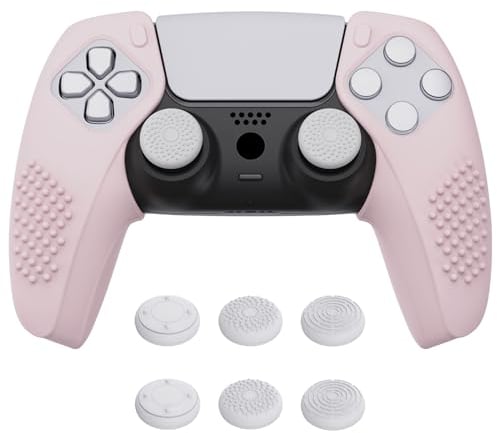 PlayVital Zubehör für ps5 Controller,Silikon Anti-Rutsche Controller Hülle Grips Skin Case Tasche für PS5 mit 6 Aufsätze (3D Noppen Edition,Pink)