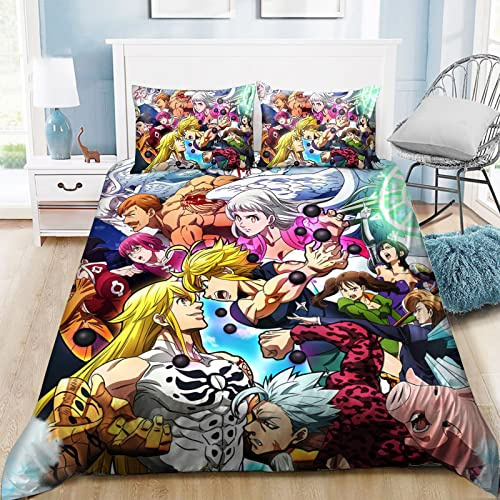 Jilijia The Seven Deadly Sins: Wrath of the Gods Bettwäsche-Set, Anime, 3D-Bettwäsche-Set, Bettbezug-Set, Kissenbezüge, Einzel-, Doppel-, King-Size-