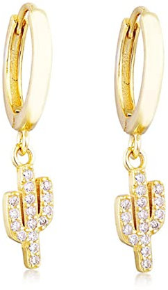 Exquisito 925 Plata Micro Zircon Cactus Colgante Pendientes de aro Femenino Lindo Simple de Moda Punk Hip Hop joyería Regalos