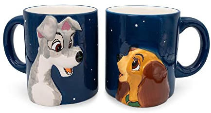 Silver Buffalo Disney Lady and The Tramp 2 Pack Ceramic 3D Sculpted Mug Couple Set, 20 Ounces