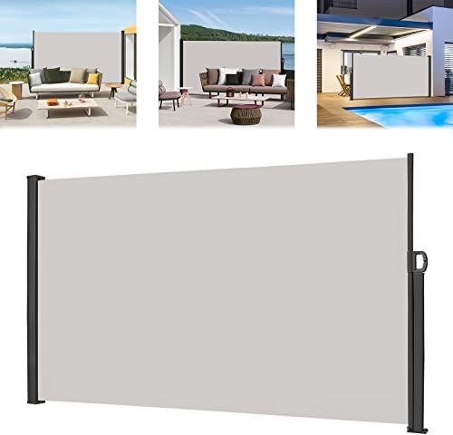 LZQ Seitenmarkise Ausziehbar Balkon Sonnenschutz Sichtschutz Markise,Wasserdicht Windschutz Seitenrollo aus Polyester für Garten Terrasse Spielplätzen Camping(160x300cm,Grau)