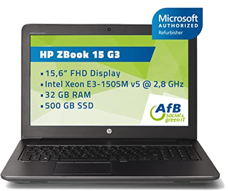 HP ZBook 15 G3 Laptop | Notebook | 15,6 Zoll Display | Intel Xeon E3-1505M v5 @ 2,8 GHz | 32GB DDR4 RAM | 500GB SSD | Nvidia Quadro M2000M | FHD (1920x1080) | Webcam | Win10Pro (Generalüberholt)