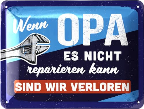 LANOLU retro Blechschild WENN OPA ES NICHT REPARIEREN KANN - Schild Werkstatt Deko, Geburtstagsgeschenk Opa Vatertagsgeschenk Schild, 15x20cm