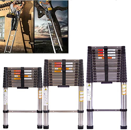 Teleskop Leiter 3,8m, Aus Edelstahl, Dachbodenleiter Teleskop-Design, Tragbare Ausziehbare Leiter Stufenleiter, 150kg Tragkraft, EN131