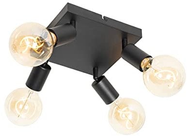 QAZQA - Modern Moderner Spot I Spotlight I Deckenspot I Deckenstrahler I Strahler I Lampe I Leuchte schwarz quadratisch 4-flammig Spotbalken-flammig - Facil I Wohnzimmer I Schlafzimmer - Stahl Quadrat