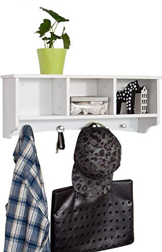 SoBuy FRG48-W Wandgarderobe, Hängeregal, Wandhaken, Badezimmerschrank,mit 4 Haken,weiß, B 60 cm