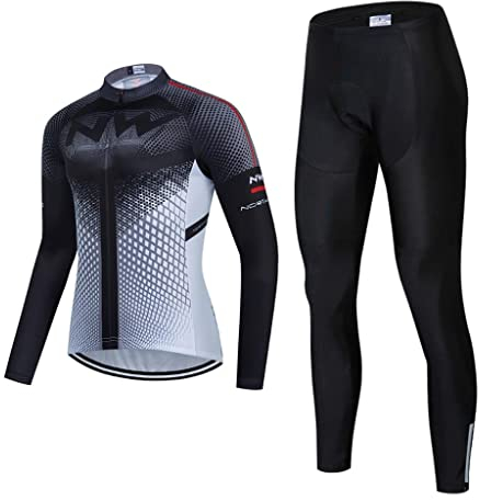Herren Fahrradtrikot Langarm Rennrad Trikot Herren Radtrikot Set + Radlerhose mit 20D Gel Sitzpolster Atmungsaktiv und Schnell Trockend MTB Fahrradbekleidung
