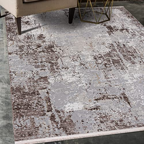 Mazovia Modern Teppich - Kurzflor - Weich Teppich für Wohnzimmer, Schlafzimmer, Esszimmer - ÖKO-TEX Wohnzimmerteppich Teppiche mit Fransen - Abstrakt Beige Grau 160 x 230 cm