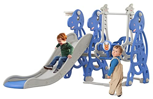 LARS360 4-in-1 Kinder Spielplatz, Spielzeugrutsche mit Kletterleiter, Kinderrutsche Schaukel und Basketballkorb, Multifunktionales Spielplatzset für Kinder von 1-5 Jahren, für Indoor & Outdoor (Typ A)