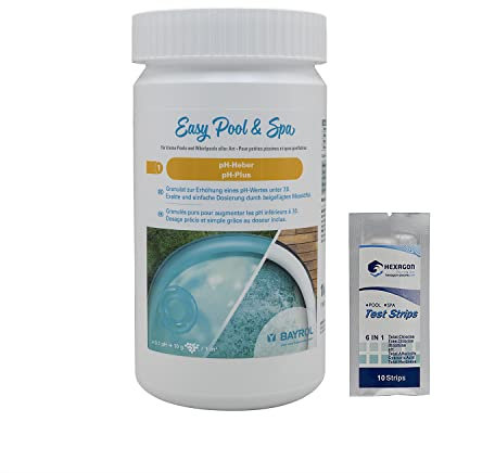 BAYROL Mini Pool & Spa pH-Plus Granulés - 1kg | Correcteur de pH Solide - Augmente Le pH pour Petites Piscines, Piscines Hors-Sol et Spas Gonflables + 10 Tests HPS OFFERTS 6 en 1