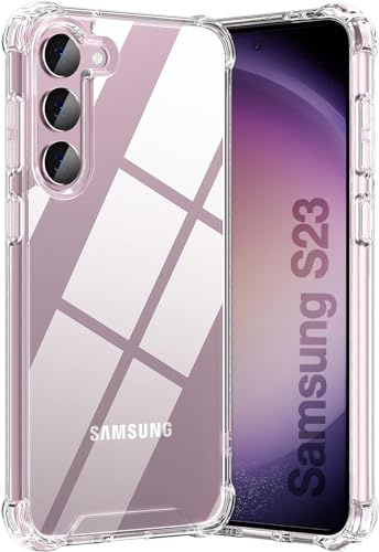 KIOMY Clear Case for Samsung Galaxy S23, Shockproof Bumper Protective Cover Hard PC Back + Flexible TPU Raised Bezel Hybrid Design for S23 5G 6.1 inch Transparent Slim Fit with Airbag Enhanced Corners