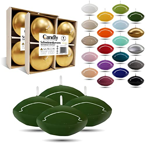 CANDLY HANDMADE© 4x Groß Schwimmkerzen Premium Ø 70mm | Geburstag & Namenstag, Hochzeit, Hochzeitsempfang, Valentinstag, Ostern, Weihnachten, Elegante Haus Dekoration, Candles (Olivgrün)
