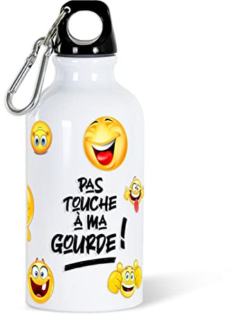 Gourde 400ml Bouteille d’Eau Aluminium Réutilisable Ecologique avec Bouchon Vissé et Mousqueton. Idée Cadeau Original Humour Enfant Homme Femme Sport Voyage Ecole Bureau Anniversaire Noël