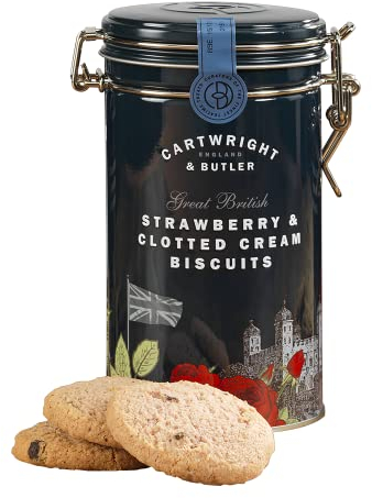 Cartwright & Butler | Great British Strawberry and Clotted Cream Biscuits In Tin - Biscuits, Cookies, Food Gifts For Women, Birthday Gift, Thank You, Afternoon Tea, Housewarming Gift