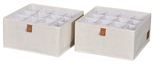 LOVE IT STORE IT - Premium - Set di 2 Divisori per Cassetti in Lino e Cotone - Contenitori per Armadio 16 Comparti - Pieghevoli e Rinforzati - Beige - 30x30x15cm