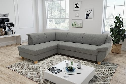DOMO. collection Ecksofa Panama, klassisches Ecksofa in L-Form, Eckcouch, Sofa Couch, Ecke mit Schlaffunktion 254 x 186 cm, in dunkelgrau