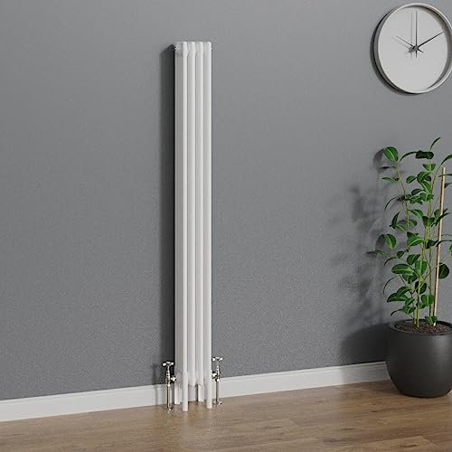 WarmeHaus Traditional Radiator 1800x200mm White Vertical 4 Column Cast Iron Radiators Central Heating Heater Rads