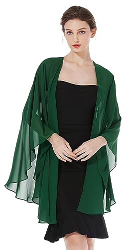 BEAUTELICATE Chiffon Schal Stola Bolero Damen Für Abendkleid Festlich Hochzeit Braut Frühling Sommer Jacke (Emerald Green,Einheitsgröße)