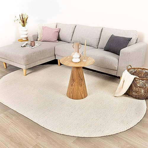 FRAAI | Home & Living Wollteppich Oval - Feline Weiß - Wolle - Flachgewebe - Einfarbig - Modern, Skandinavisch - Wohnzimmer, Esszimmer, Schlafzimmer - Carpet