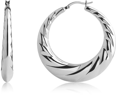 ALEXCRAFT Creolen Silber 925 Groß Breite Ohrringe Silver Hoop Earrings Chunky für Damen Geschenk für Frauen Freundin Mama Mädchen
