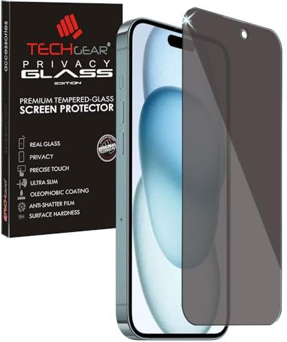 TECHGEAR Anti Spy Screen Protector for iPhone 16 / iPhone 15 - PRIVACY Filter GLASS Edition Genuine Tempered Glass Screen Protector Guard Cover Compatible with iPhone 15 & iPhone 16 6.1