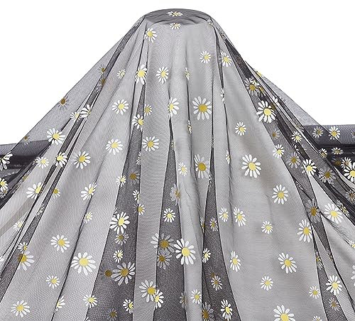 BENECREAT 4 Yard Blumen-Spitzenstoff Gänseblümchen Polyamid, 150cm Breit Schwarzer Nylon-Tüll-Netzstoff Für Halloween-Dekoration, Schleierkleid, DIY-Handwerk, Vorhang, Heimdekoration