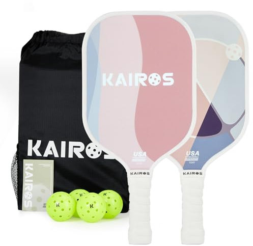 KAIROS Palas de Pickleball, Juego de Bolas de pepinillo Aprobado por USAPA con 2 Raquetas y 4 Bolas de pepinillo, Superficie de Fibra de Vidrio Antideslizante para Principiantes (Rosa polvorienta)