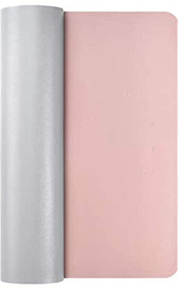 Closer Mauspad, doppelseitig, farbig, wasserdicht, Leder, Schreibtischunterlage aus PU, Mauspad für Büro, Schreibblock, Rosa + Grau