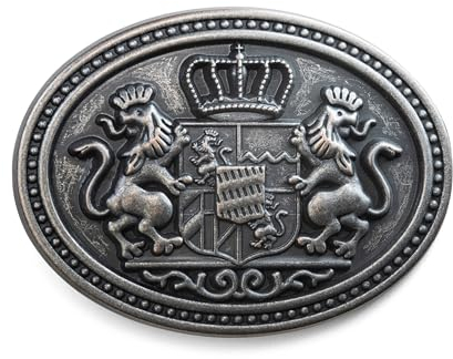 Schöneberger Trachten Couture Gürtelschnalle Hirsch, Bayern & Wappen, Wechselschließe für 40mm Gürtel - Buckle, Schnalle für Trachtengürtel (Bayern/Silber-Antik)
