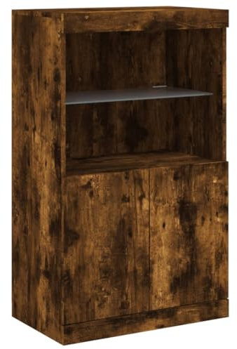 vidaXL Buffet avec Lumières LED, Armoire Latérale de Rangement, Organisateur de Salon Salle de Séjour Maison Intérieur, Moderne, Chêne Fumé