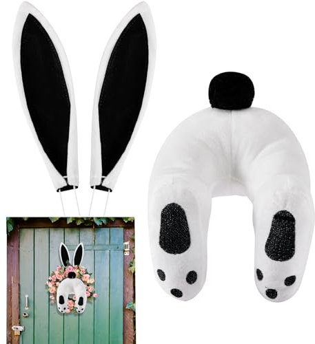 Geonoy Osterkranz mit Hintern und Ohren, Ostern, Wandbehang Osterhasen-Hintern- -Set, Osterkranz Haustür Deko, Home Tür Dekorieren Frühlingskranz mit Cartoon