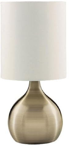Antique Brass Metal Vintage Touch Control Table Desk Lamp with White Drum Shade | 29cm Height | 1 x SES E14 Lamp Bulb Required | UK Approved | 3 Stage Dimmer | Modern Influence