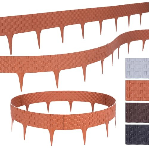 BooGardi Rasenkante Kunststoff Rattanoptik 4 Farben 80cm x 9,5cm 5er/10er/20er Set · Terrakotta 10er Set · Flexible Beeteinfassung · Beetumrandung Garten · Mähkante Raseneinfassung