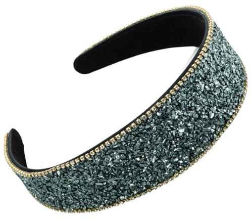 scicent Haarreifen Mädchen Mode Strass Haarband für Damen mit Kristallperlen Stirnband Glitzer Breit Haarschmuck für Frauen (Dunkelgrau) - 26010