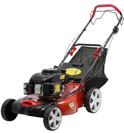 WSIKGHU 3-in-1 Benzin-Rasenmäher mit Grasfangkorb 4-Takt-Motor, selbstfahrender Benzin-Rasenmäher mit Grasfangkorb, höhenverstellbar 51 cm Schnittbreite Mehrzweck-Rasenmäher