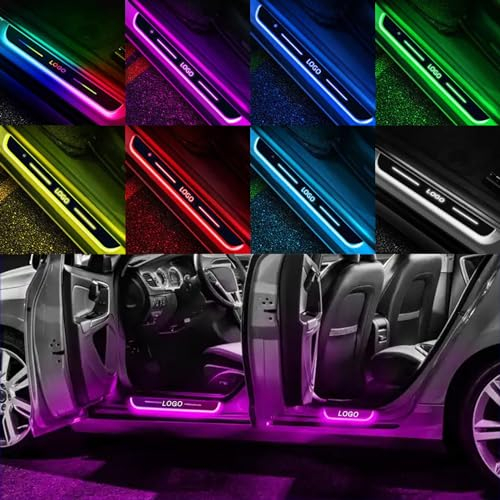 Led Door Sills for Car With Custom Logo or Text, 7 Colors/25 Change Modes Welcome Courtesy Lights, Auto-Sensing, Wireless Magnetic Pedal Lights