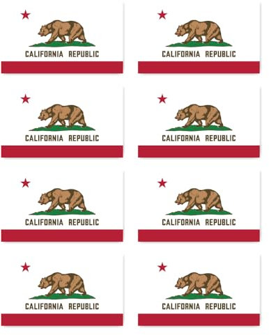 Aufkleber: 100x60 mm, 8 Stück - Flagge - Vereinigte Staaten von Amerika/USA - Bundesstaat - Kalifornien - US-CA - für Auto, Koffer, Laptop und mehr