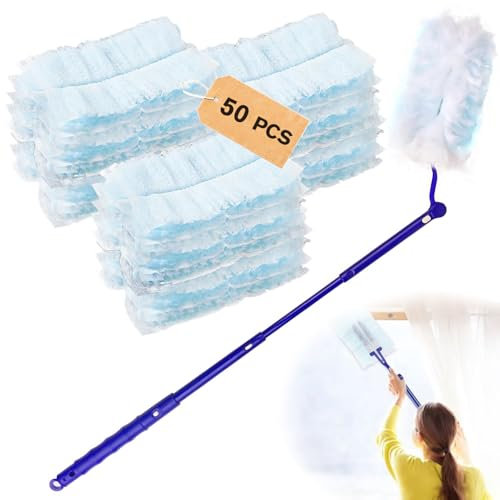Forhandy 50 Stück für Swiffer Staubmagnet mit 1 Teleskopgriff zum Tierhaare Staub Schmutz Staubwedel Nachfüllpack Set Staub Staubtücher für Zuhause Schule Büro