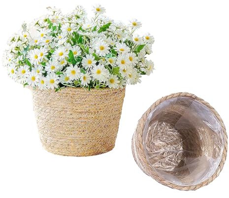2 Pezzi set di Vasi Fioriere in Rattan, Cestino per Piante, Cesto Intrecciato Pianta a Mano, Vaso Vimini, Vaso per Piante da Interno, Naturale per Fiori di Piante Home Wedding Decor Cesti di Fiori