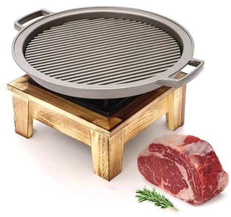 Yiustldd Barbecue Japonais de Table, Barbecue Domestique en Bois avec Base en Bois pour Yakiniku, Yakitori, Takoyaki et BBQ/Square,Round