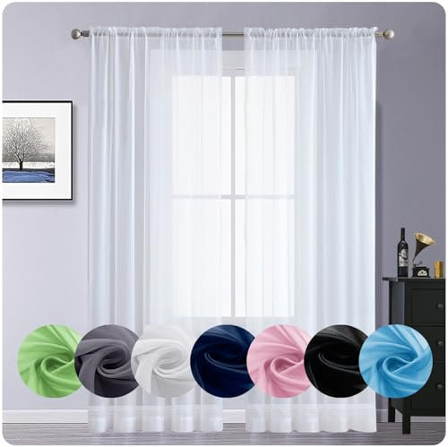 GAIFNAG Tende per Interni Moderne 60 x 210 cm Termiche Isolanti, Voile Trasparenti con Occhiell Tende Tende Oscuranti Tende a Vetro per Porta Finestra, Decorazione, Bianco