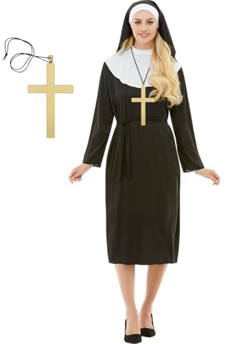 Funidelia | Religiöses Kostüm Religiös, Nonne, Schwester Act, Berufe - Kostüm und Zubehör für Erwachsene für Partys, Karneval und Halloween - Schwarz