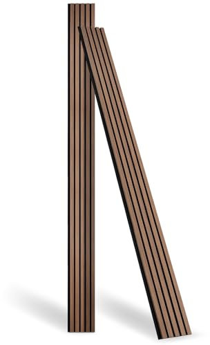DOLLAR BOSS Wood Panels for Walls, Acoustic Wall Panels 240x20cm 2 Pack, Sound Absorbing Wooden Slats, Decorative 3D Wall Panels, Modern Wall Decor for Office, Bedroom, Kitchen, Walnut