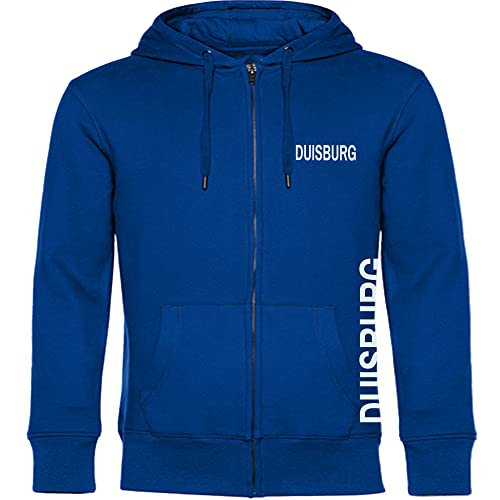 multifanshop Kapuzen Sweatshirt Jacke - Duisburg - Brust & Seite - Druck weiß - Sweat Größe L blau
